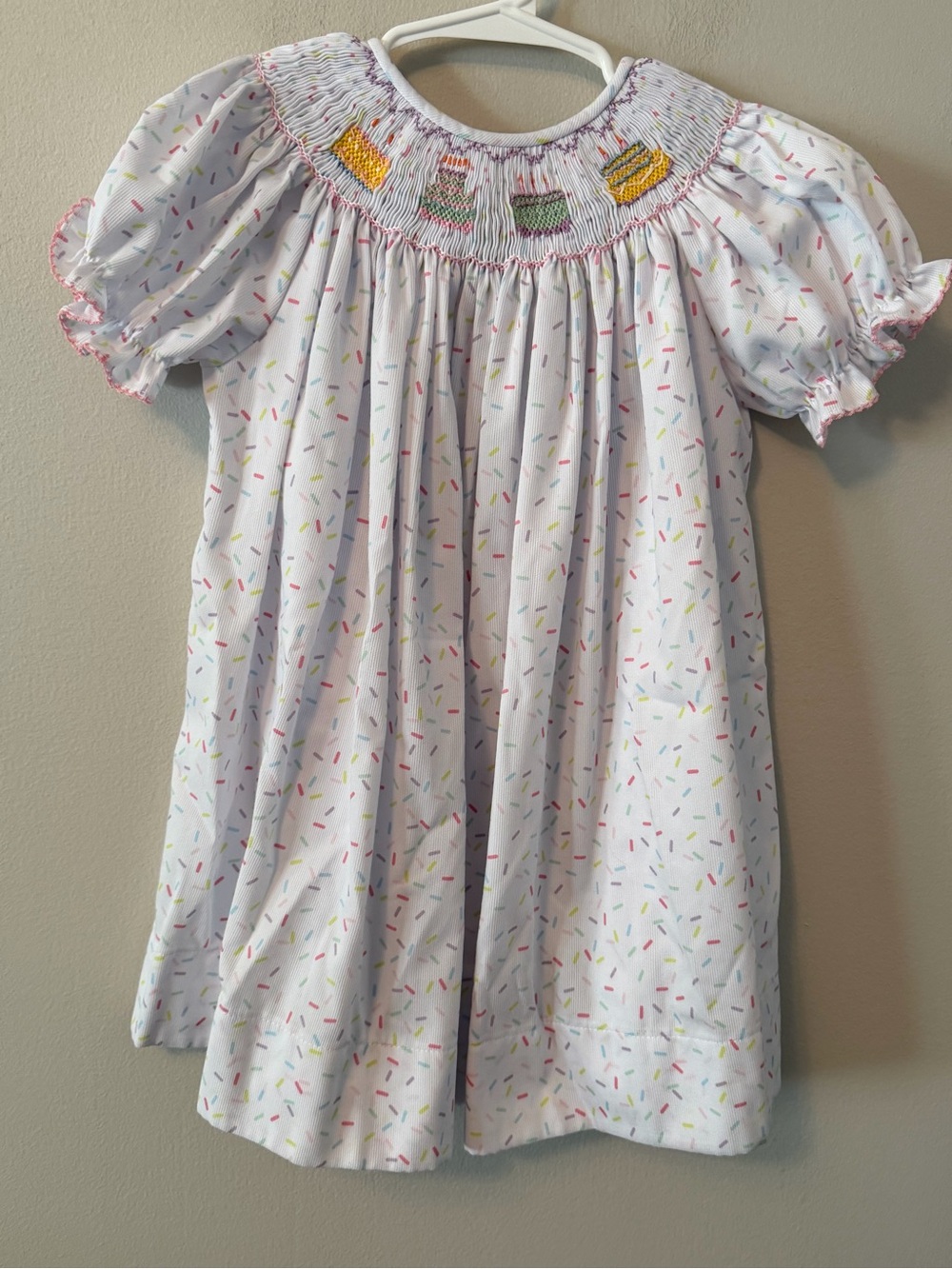 Ruth and Ralph Smocked Birthday Cake Dress with Sprinkles